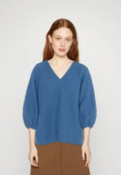 Marc O'Polo Short Sleeve Feminine Shape V Neck - Blouse - Summer Sky