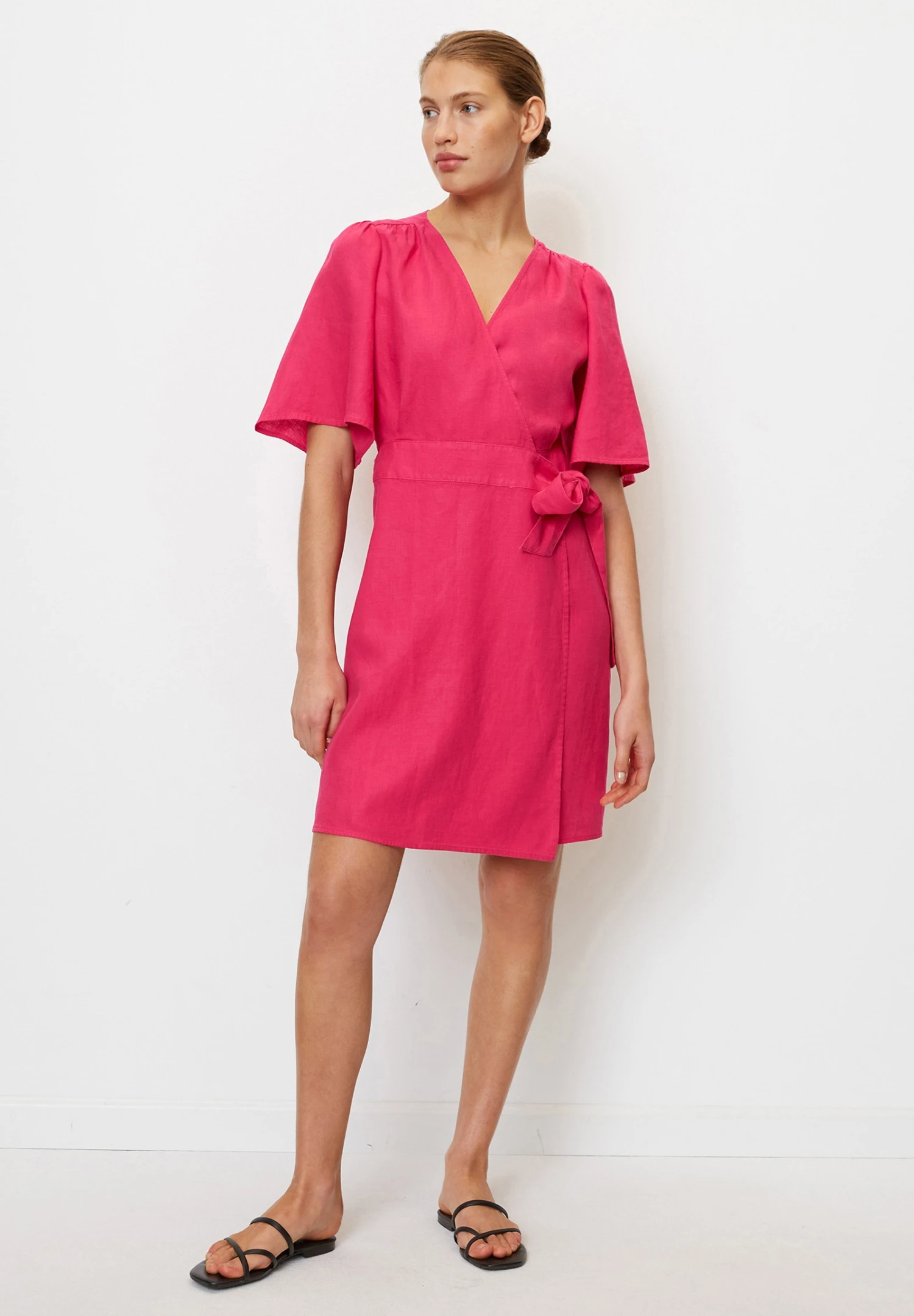 Marc O'Polo Wrap Style Flared Sleeve Short - Jurk - Dahlia Pink 4 Marc O'Polo Wrap Style Flared Sleeve Short - Jurk - Dahlia Pink - Afbeelding 2