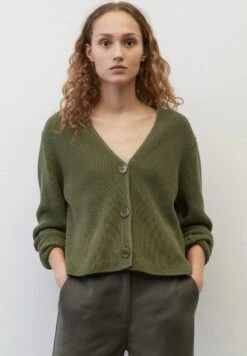Marc O'Polo V-Neck-Cardigan Cropped Aus Heavy-Weight-Org - Vest - Wild Olive