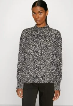 Marc O'Polo High Neck Long Feminine Sleeve Flared Reversible - Blouse - Black/Off-White