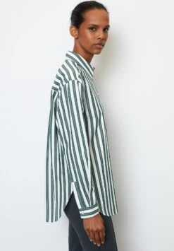 Marc O'Polo Gestreifte Friend Aus Reinem Organic - Overhemdblouse - Green -Marc O'Polo 468ae38d92534ea7a83d68b813c252b5