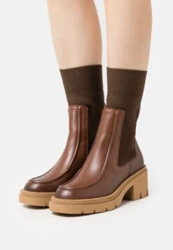 Marc O'Polo Tyra- Enkellaarsjes Met Plateauzool - Cognac