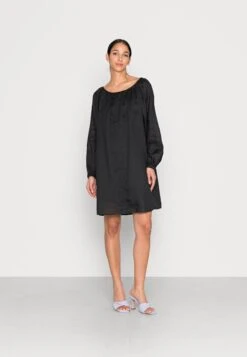 Marc O'Polo Dress Feminine Gathering Round Neckline Voluminous Sleeve - Jurk - Black
