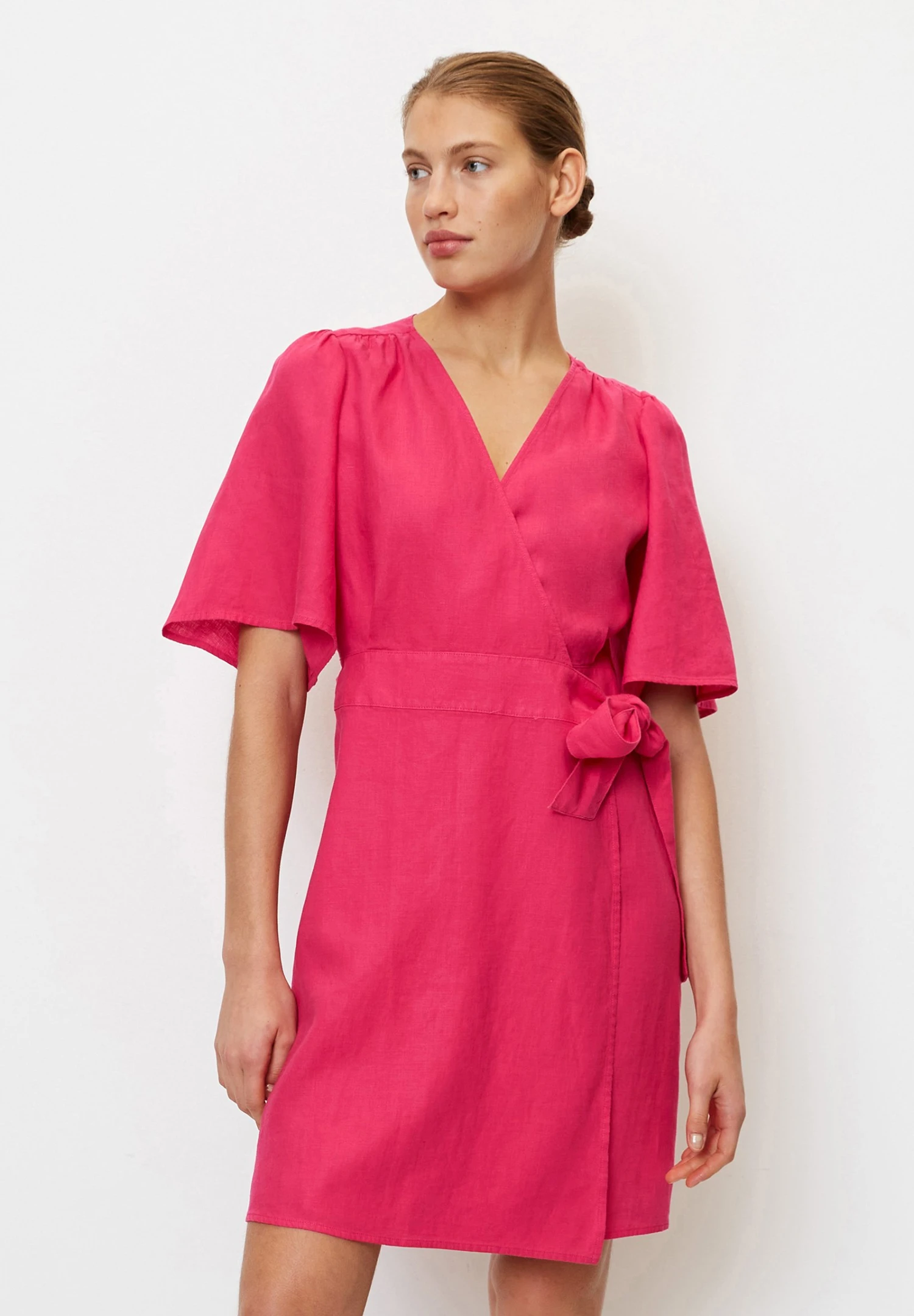 Marc O'Polo Wrap Style Flared Sleeve Short - Jurk - Dahlia Pink 3 Marc O'Polo Wrap Style Flared Sleeve Short - Jurk - Dahlia Pink
