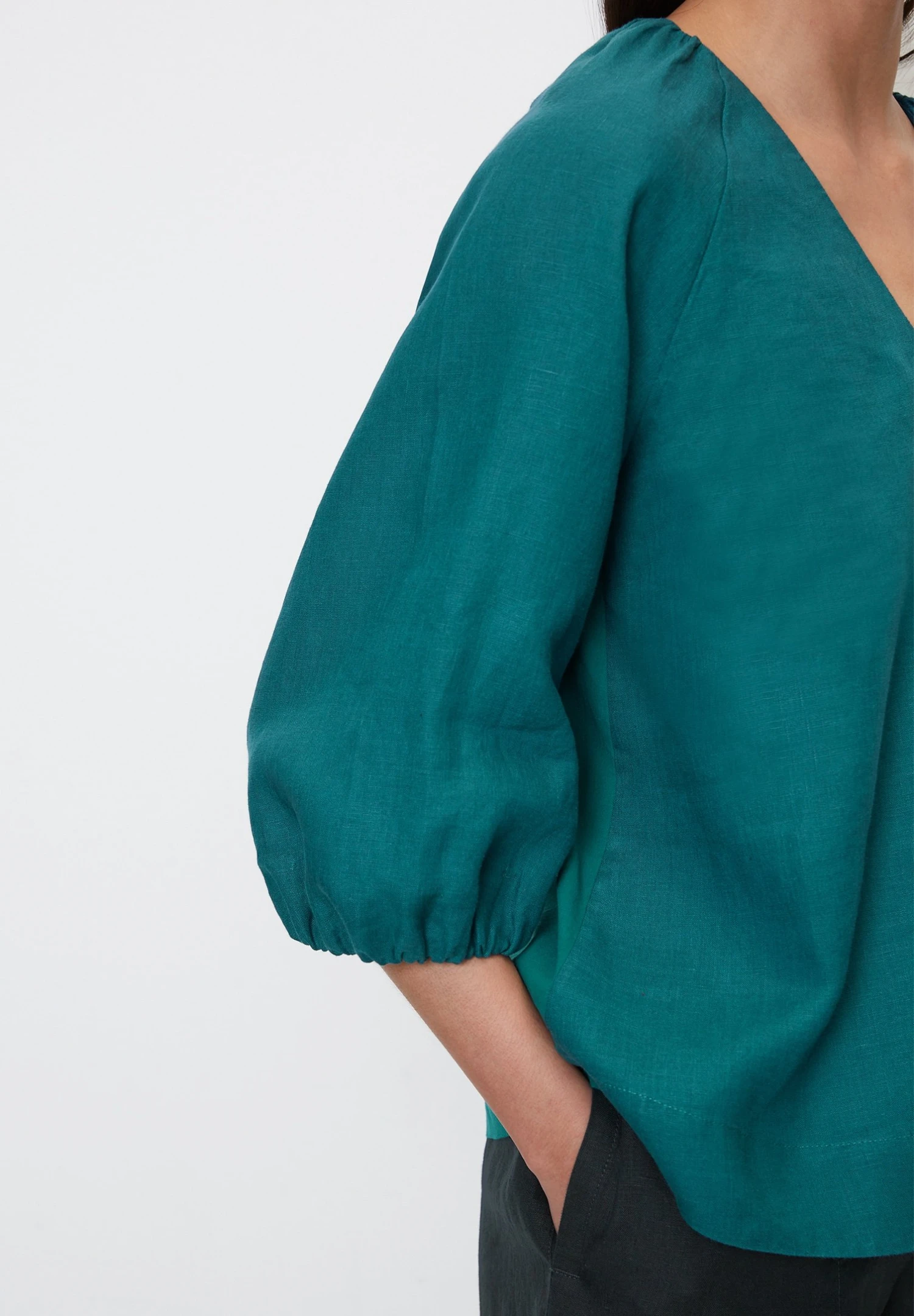 Marc O'Polo Short Sleeve Feminine Shape V Neck - Blouse - Deep Teal 7 Marc O'Polo Short Sleeve Feminine Shape V Neck - Blouse - Deep Teal - Afbeelding 5