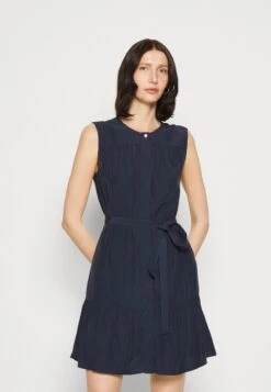 Marc O'Polo Dress Shirt Style Volant Skirt Sleeveless Belted - Blousejurk - Deep Blue Sea