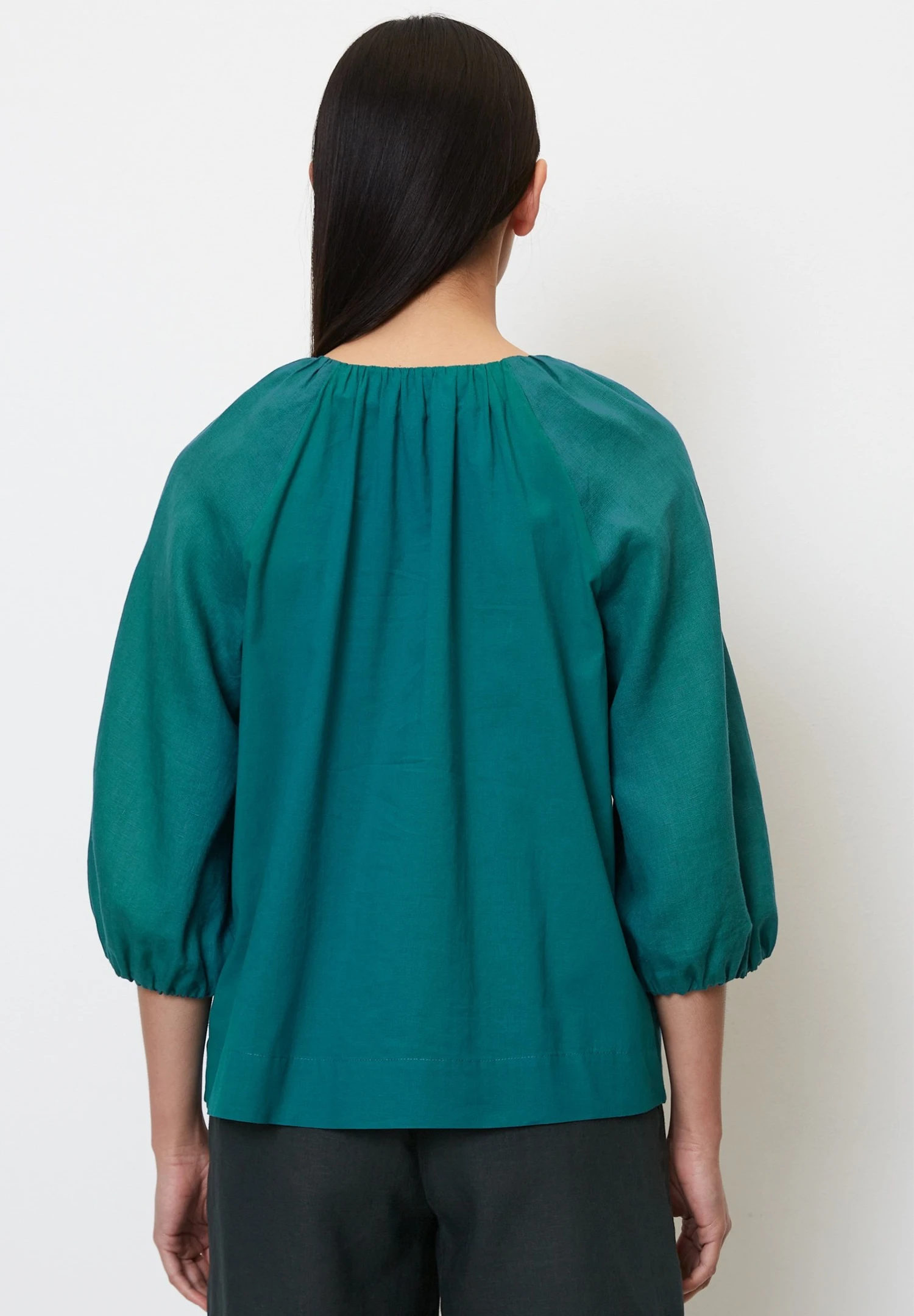 Marc O'Polo Short Sleeve Feminine Shape V Neck - Blouse - Deep Teal 5 Marc O'Polo Short Sleeve Feminine Shape V Neck - Blouse - Deep Teal - Afbeelding 3