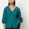 Marc O'Polo Short Sleeve Feminine Shape V Neck - Blouse - Deep Teal -Marc O'Polo e80a4b4f51dd49c6b329ef660584aeca