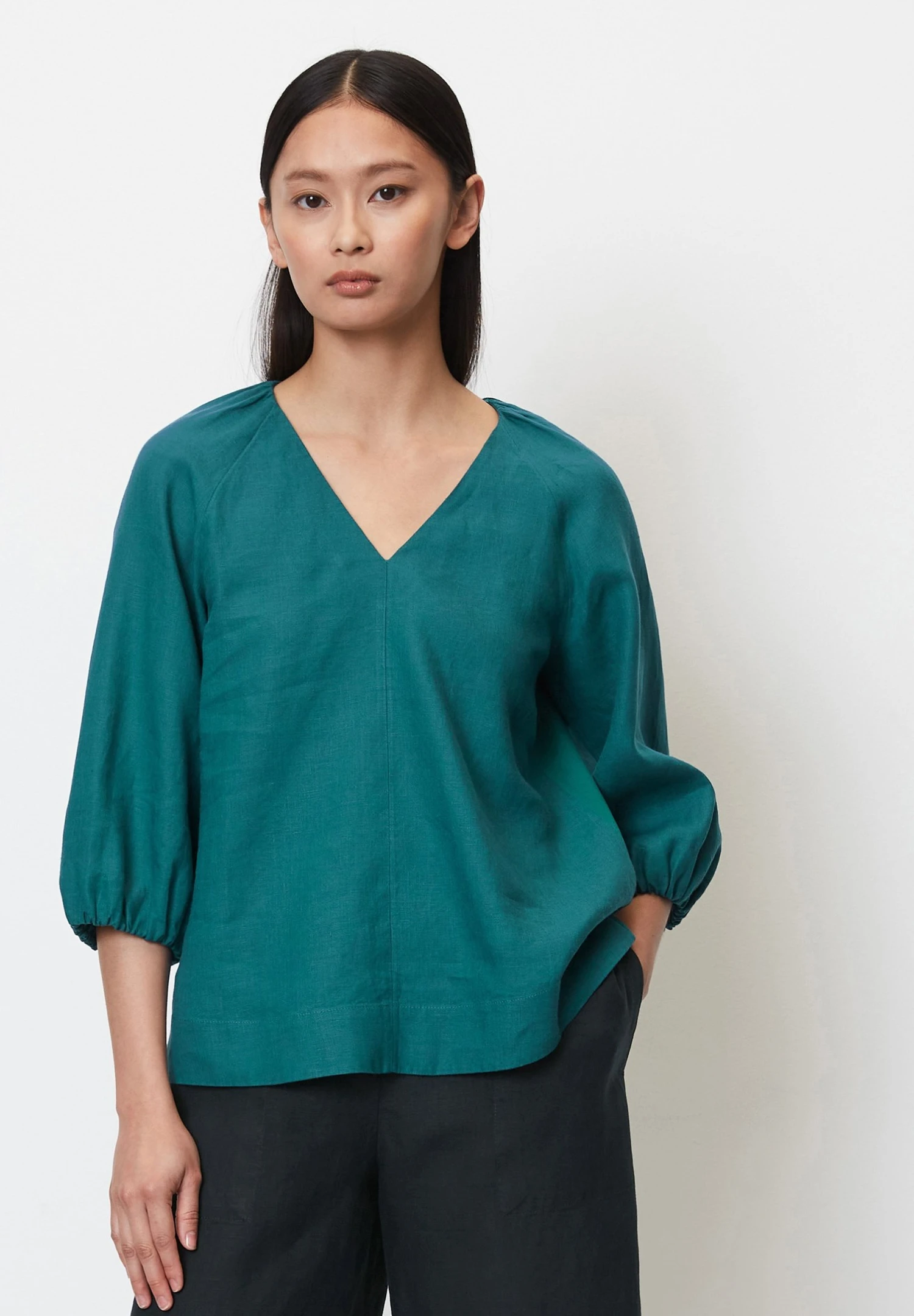 Marc O'Polo Short Sleeve Feminine Shape V Neck - Blouse - Deep Teal 3 Marc O'Polo Short Sleeve Feminine Shape V Neck - Blouse - Deep Teal